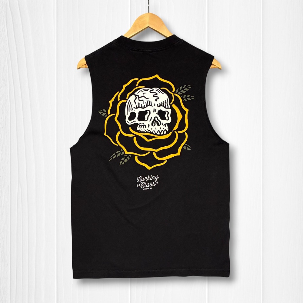 Sketchy Tank Lurking Class Skull Rose Graphic Muscle Tank Top Mens Medium Black